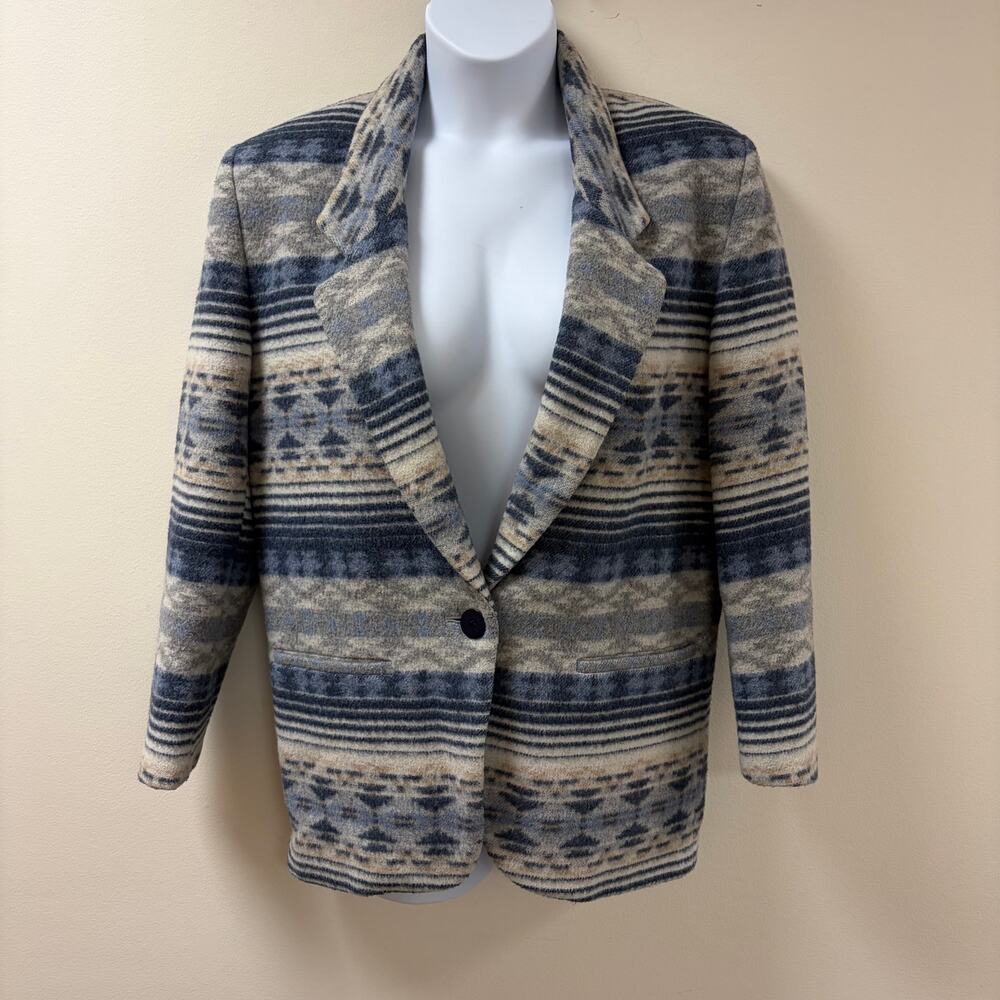 Maurizio Ramani Wool Blend Blue/Gray Blazer VTG South Western Aztec Cowgirl S